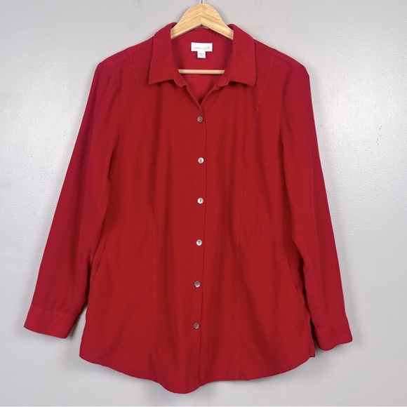 J.Jill Corduroy red 100% cotton button front shirt, medium petite. - Picture 1 of 9